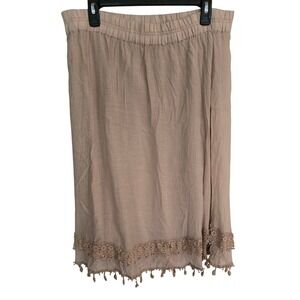 Krazy Kat Boho‎ Hippie Festival Lined Skirt Crochet Lace Trim Beige Size L